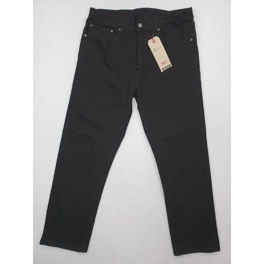 Levis 505 Jeans Mens 36x30 Black Regular Straight Leg Stretch Denim Pants